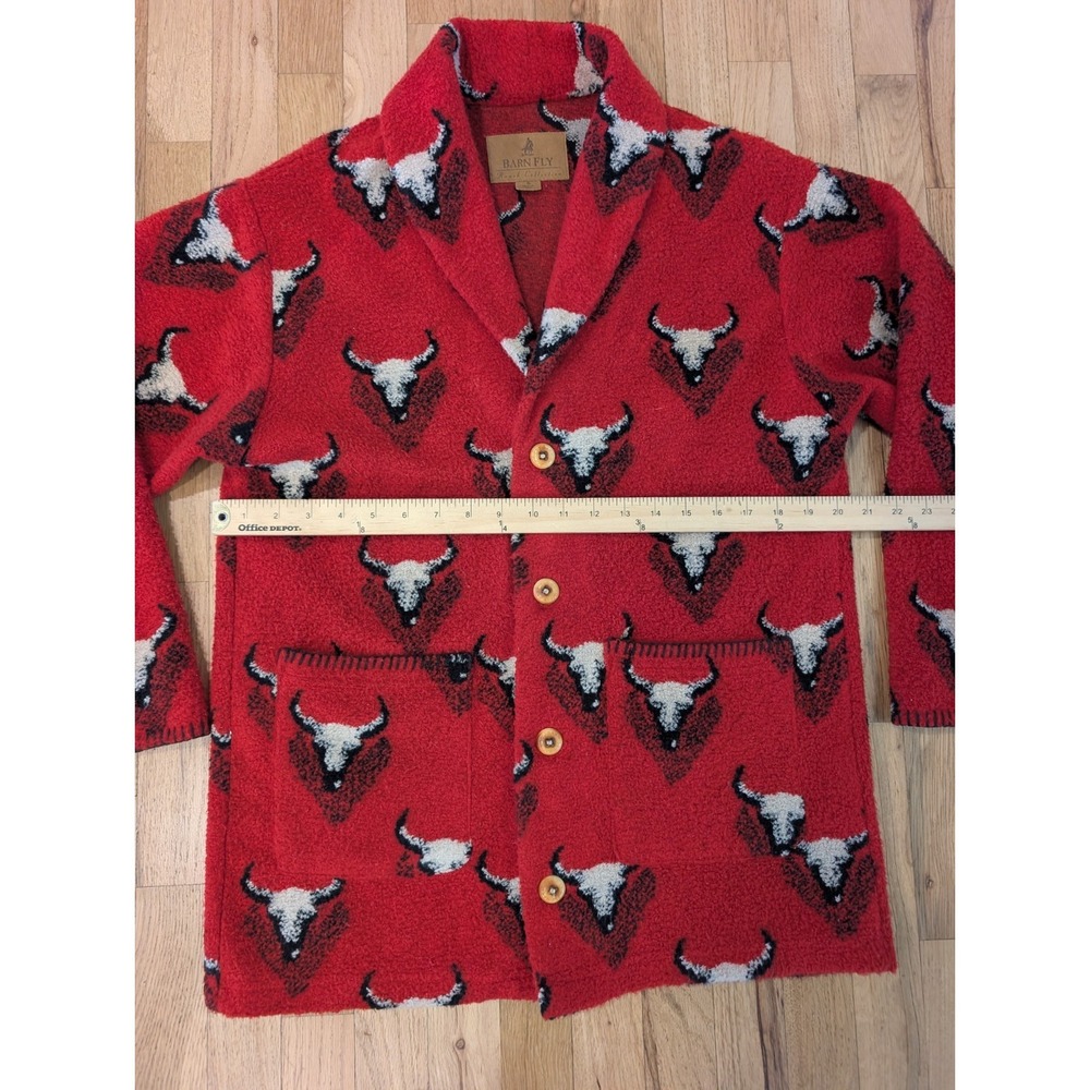 Vintage Barn Fly Bronco Bull Fleece Cardigan Jacket Small Ranch Western Red S - Picture 5 of 16